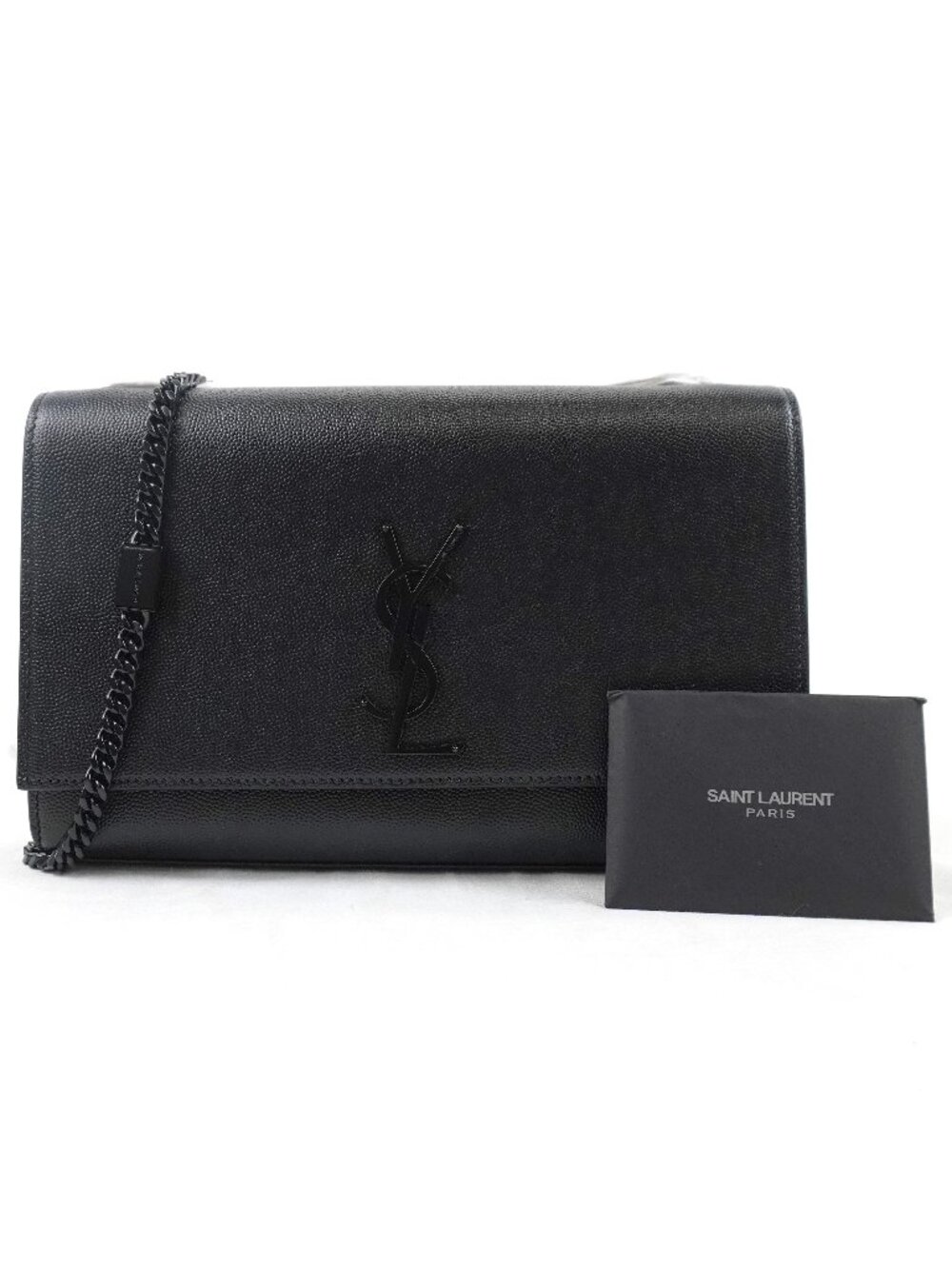 Saint Laurent Kate Medium Chain Shoulder Bag In Black Grain De Poudre Leather